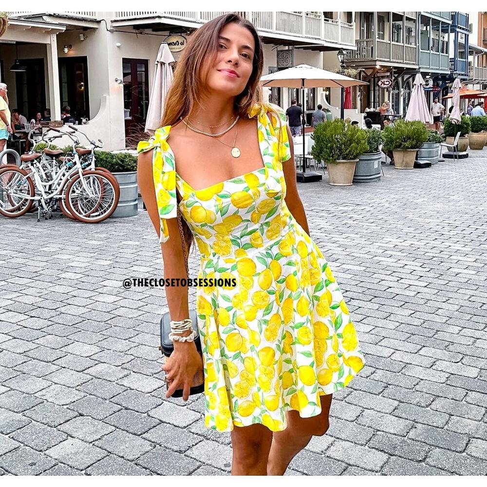 ZARA Lemon Print Linen Blend Mini Dress NWT Amalfi Coast Vacation Dress M - Picture 7 of 16